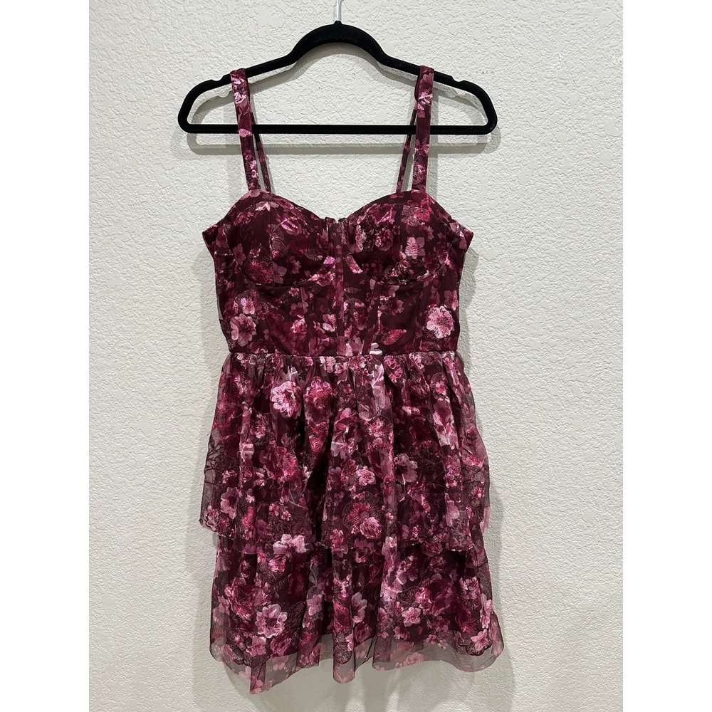 Altar'd State Floral Embroidered Mesh Corset Mini Dress Burgundy Pink Size M